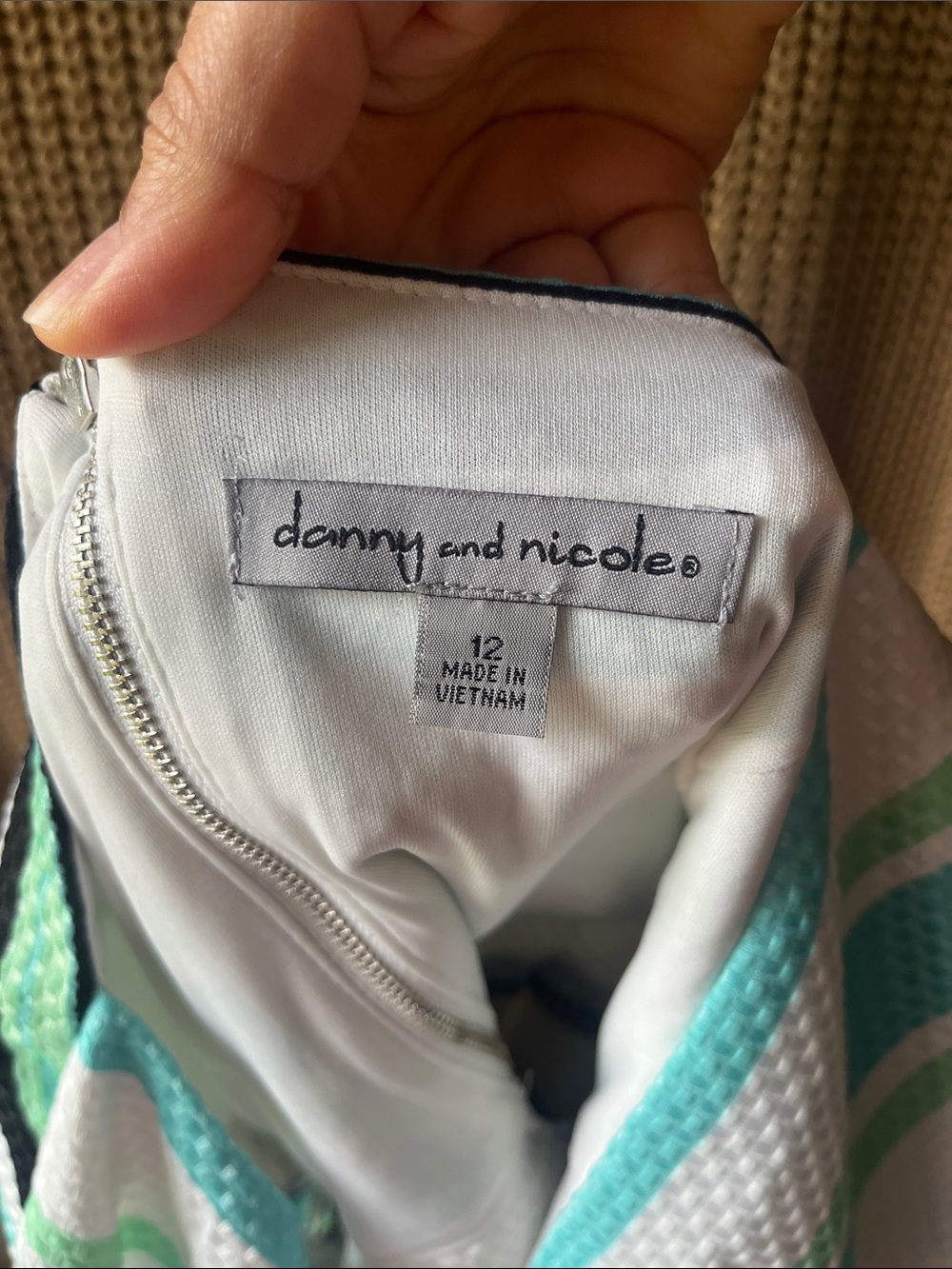 Danny & Nicole Mint, White & Black Striped Fit-and-Flare Dress - Picture 2 of 9